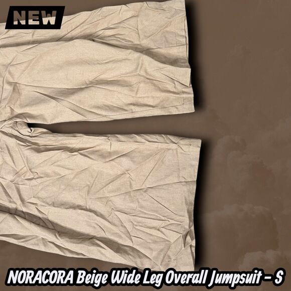 NEW NORACORA Beige Wide Leg Overall Jumpsuit Adjustable Straps Size S - Picture 4 of 12